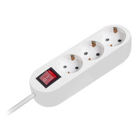 Prelungitor cu 3 locasuri si intrerupator, Schuko, Alb, lungime 3 m