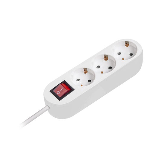 Prelungitor cu 3 locasuri si intrerupator, Schuko, Alb, lungime 7 m