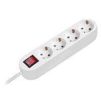 Prelungitor cu 4 locasuri si intrerupator, Schuko, Alb, lungime 7 m
