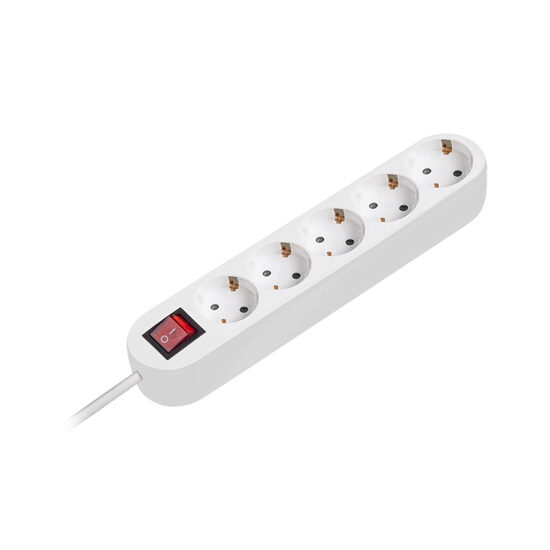 Prelungitor cu 5 locasuri si intrerupator, Schuko, Alb, lungime 7 m