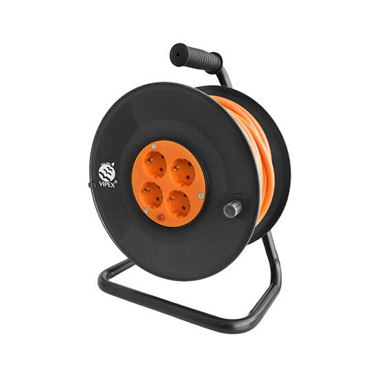 Prelungitor electric pe tambur 3X1.5mm, lungime 50m, 4 prize, Negru