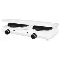 Plita electrica portabila cu capac, 2500 W, 2 arzatoare, diametru ochiuri 18 cm si 15 cm, Alba