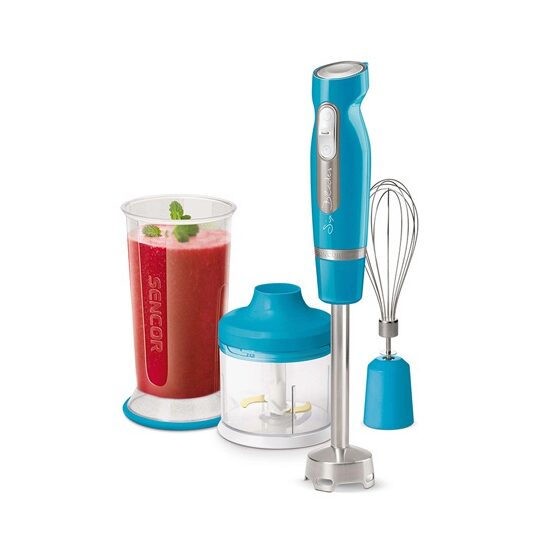 Blender de mana albastru, putere 1000 W, 2 viteze, cutite inox, 700 ml, tocare, zdrobire, tel