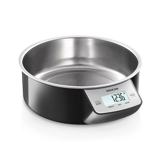 Cantar de bucatarie cu bol Inox 1000 ml, baterie 2x1.5V AAA, capacitate 1g-5kg, Gri
