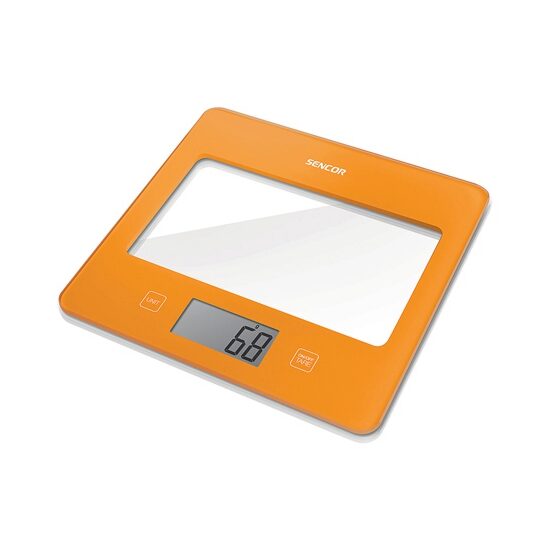 Cantar de bucatarie sticla securizata, Orange, Ecran LCD, 1g-5kg, 1x 3V baterie litiu CR 2032
