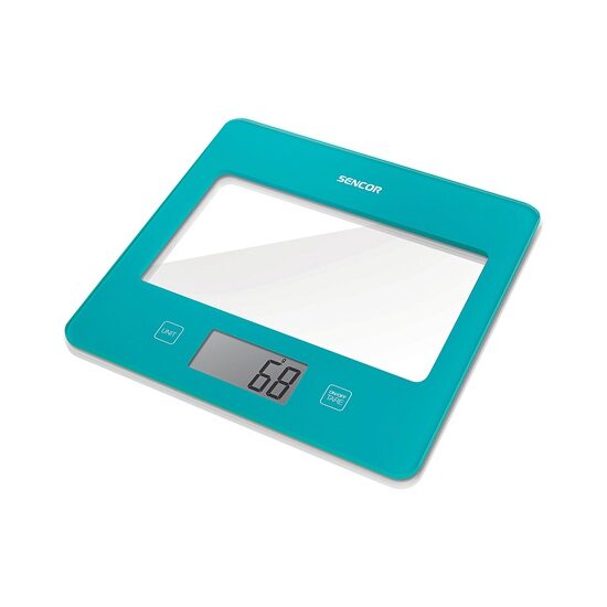 Cantar de bucatarie sticla securizata, Albastru, Ecran LCD, 1g-5kg, 1x 3V baterie litiu CR 2032