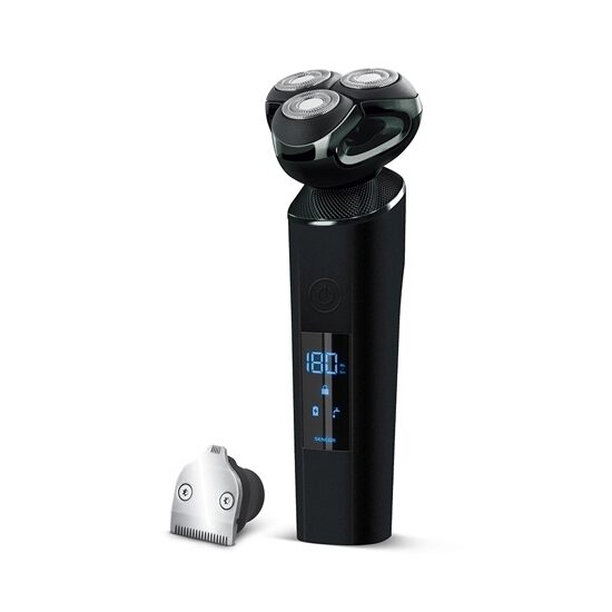 Aparat de ras cu acumulator Li-Ion, 3 capete rotative, oscilante, Lame Inox, 180 min, Trimmer placat cu titan, 5W
