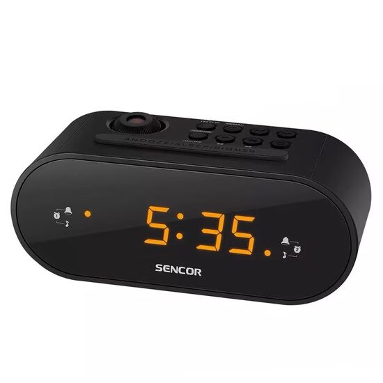 Radio FM cu ceas desteptator si proiectie, LCD, Deşteptător cu buzzer sau radio, Funcţie de amânare a alarmei, Negru