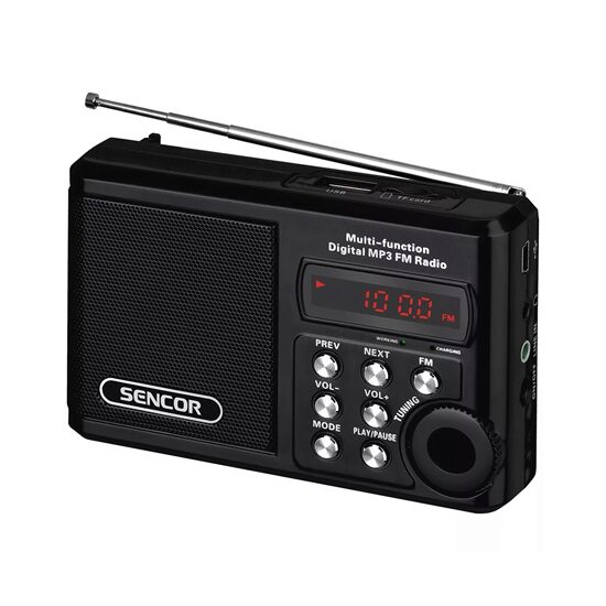 Radio portabil FM, antena telescopica, 2W, USB, MicroSD, Intrare audio Jack 3.5 mm