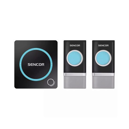 Sonerie wireless, 2 butoane, 48 melodii, IP44, 1 x baterie LR23A, 90 x 80 x 23 mm, Negru