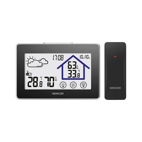 Statie meteo de interior/exterior, Temperatura si Umiditate, Prognoza meteo, 39x100x23 mm, Negru