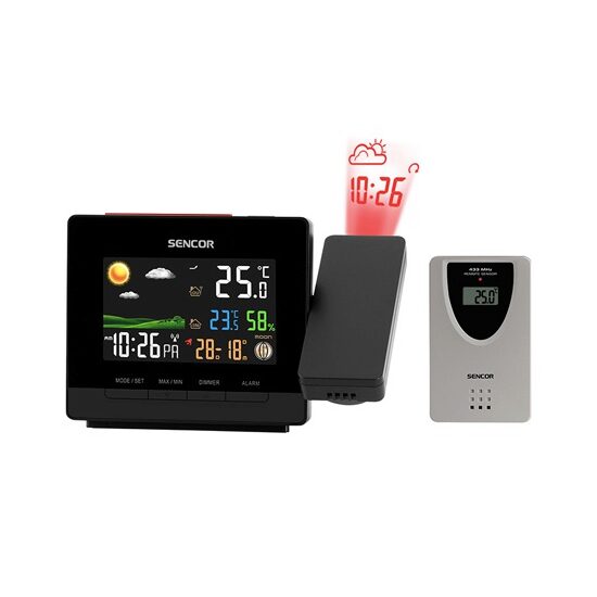 Statie meteo de interior/exterior, Temperatura si Umiditate, Barometru, Prognoza meteo, 141x92x51 mm, Negru