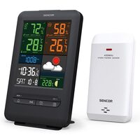 Statie meteo de interior/exterior, Afișaj color cu diagonală de 5.4", Temperatura si Umiditate, Barometru, Prognoza meteo, 118x192.5x21 mm, Negru