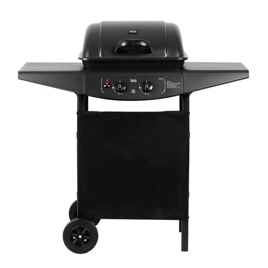 Gratar cu 2 arzatoare pe gaz, 5 kW, Teesa BBQ, Negru, Otel