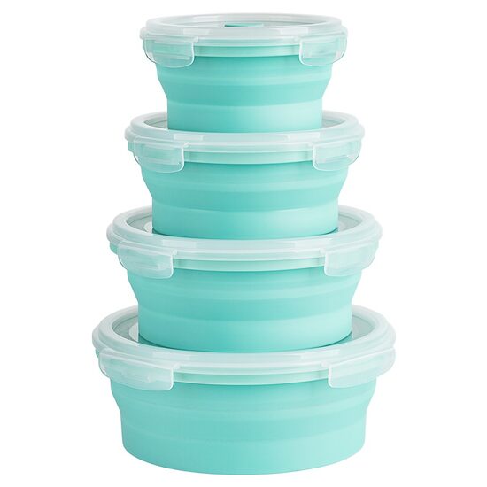 Set 4 caserole silicon rotunde, Teesa, depozitare, congelare, încălzire la cuptorul cu microunde