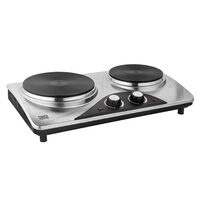 Plita electrica portabila dubla 2500 W, Inox, 2 arzatoare, diametru ochiuri 18 si 20 cm