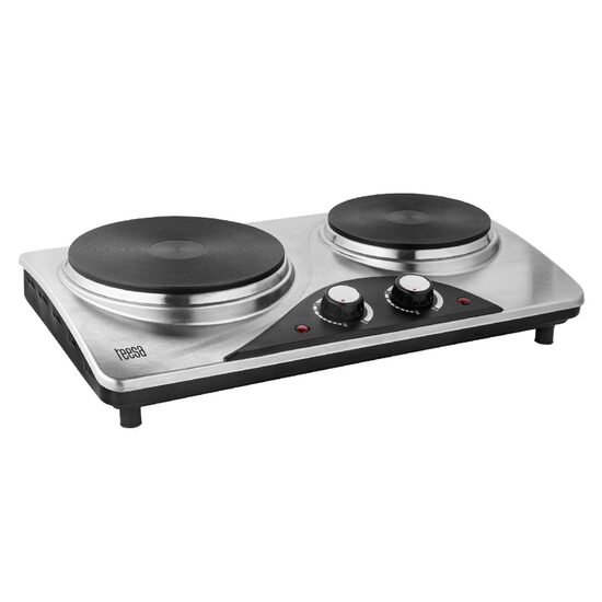 Plita electrica portabila dubla 2500 W, Inox, 2 arzatoare, diametru ochiuri 18 si 20 cm