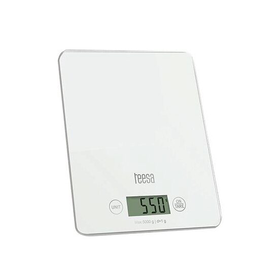 Cantar de bucatarie ultra subtire, Sticla Alb, Ecran LCD, 1g-5kg, 1xCR2032