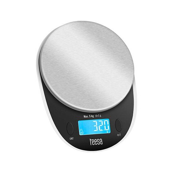 Cantar de bucatarie, Inox, Ecran LCD, 3g-5kg, 3 x baterii AAA
