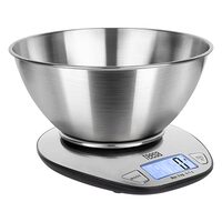 Cantar de bucatarie cu bol, Inox, Ecran LCD, 10g-5kg, 2 x baterii AAA