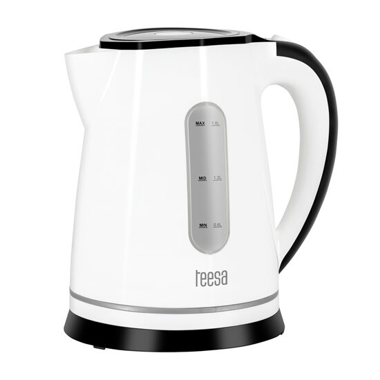 Fierbator electric cordless, Teesa 1.8 l, putere 2200 W, cana gradata, Baza pivotanta 360 grade, Alb