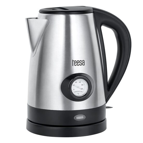 Fierbator electric cordless, Inox, Capacitate 1.7 l, putere 2200 W, Indicator de temperature, filtru anti-calcar