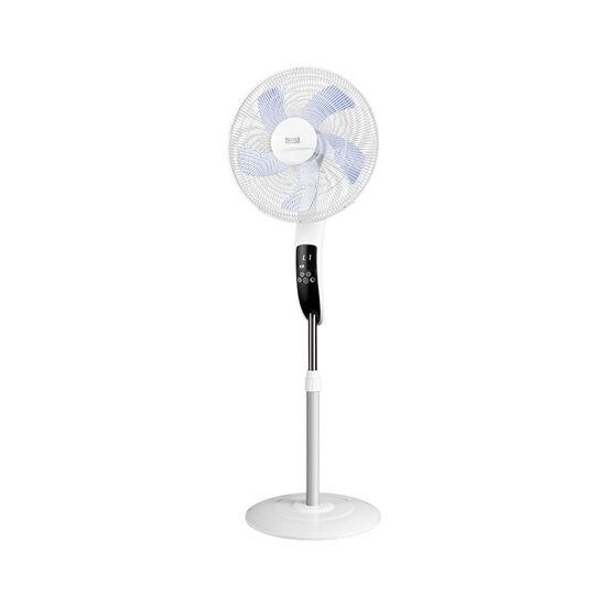 Ventilator cu picior si telecomanda, Teesa 3 viteze, Timer, Alb, 50 W, Miscare de oscilatie, Inaltime reglabila 133 cm, Diametru 44 cm