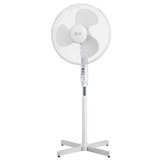 Ventilator cu picior, Teesa 3 viteze, Alb, 45 W, Miscare de oscilatie, Inaltime reglabila 123 cm, Diametru 43cm
