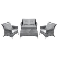 Set mobilier de gradina, canapea si 2 fotolii, max 150 kg, gri, cu perne 