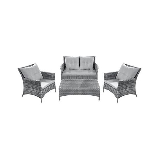 Set mobilier de gradina, canapea si 2 fotolii, max 150 kg, gri, cu perne 