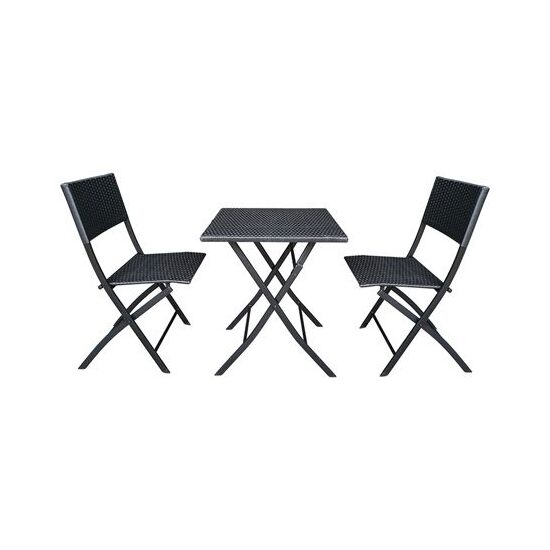 Set masa cu 2 scaune pliabile pentru terasa sau balcon, max 120 kg, negru