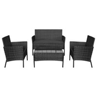 Set mobilier de gradina, canapea si 2 fotolii, max 150 kg, negru, cu perne 