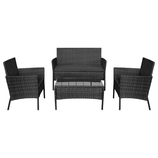 Set mobilier de gradina, canapea si 2 fotolii, max 150 kg, negru, cu perne 