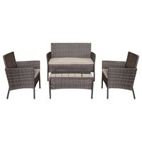 Set mobilier de gradina, canapea si 2 fotolii, max 150 kg, Maro, cu perne 
