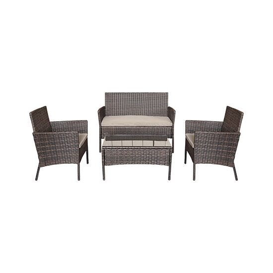 Set mobilier de gradina, canapea si 2 fotolii, max 150 kg, Maro, cu perne 