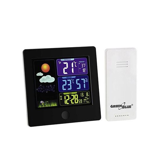 Stație meteo wireless, sincronizare ora DCF, neagra, Interior/Exterior, -20/60 °C, Prognoza meteo