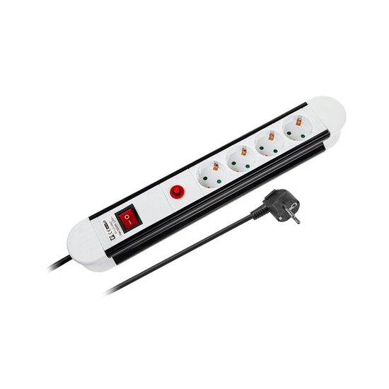 Prelungitor cu 4 locasuri si intrerupator, Schuko, lungime 1.5 m, Protectie la Supratensiune, max 3500W