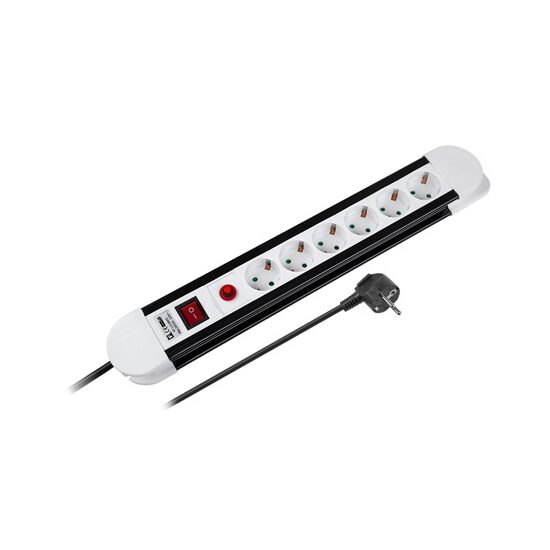 Prelungitor cu 6 locasuri si intrerupator, Schuko, lungime 3 m, Protectie la Supratensiune, max 3500W, 16A
