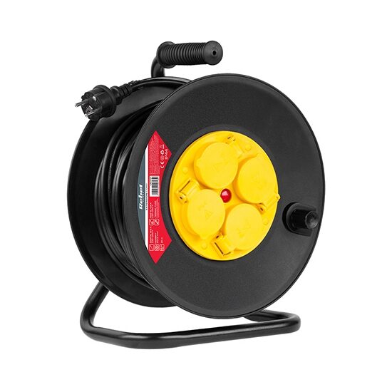Prelungitor electric pe tambur 3X1.5mm, exterior IP44, lungime 25m, 4 prize Schuko cu capac