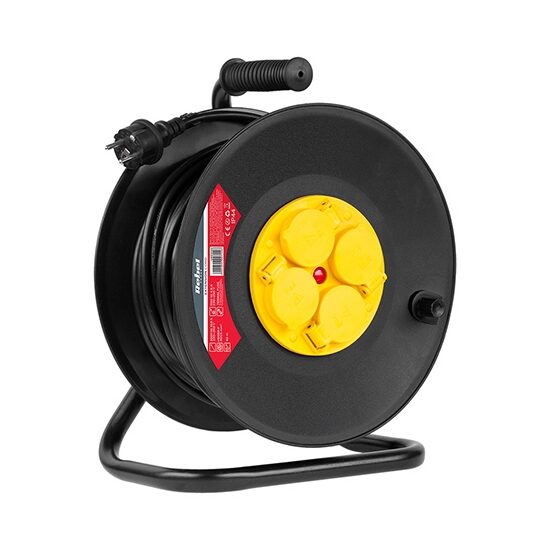 Prelungitor electric pe tambur 3X1.5mm, exterior IP44, lungime 50m, 4 prize Schuko cu capac