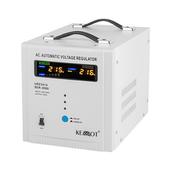 Stabilizator de tensiune automat, 3000 VA, 145 - 260 V, unda sinusoidala pura, 2 x Schuko, Afisaj LED