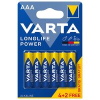Set 6 baterii alcaline Varta Longlife, AAA, marime LR03, 1.5 V