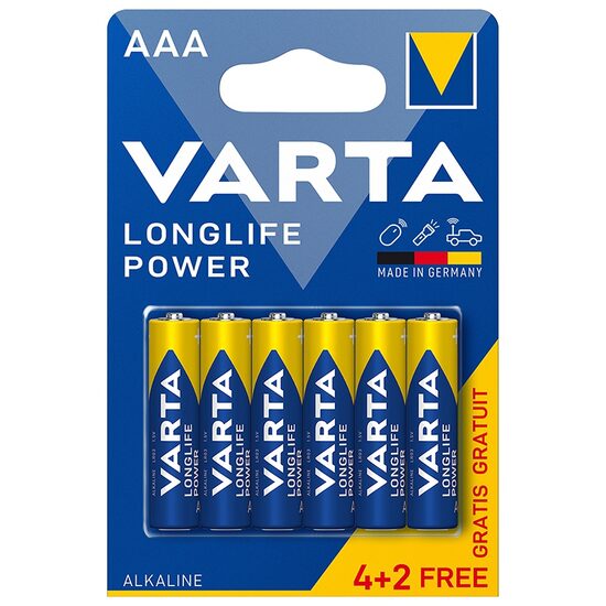 Set 6 baterii alcaline Varta Longlife, AAA, marime LR03, 1.5 V