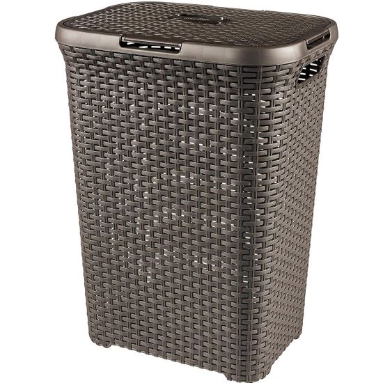 Coș rufe, imitatie ratan, Curver Natural Style 60L, maro inchis, 44x61x34 cm