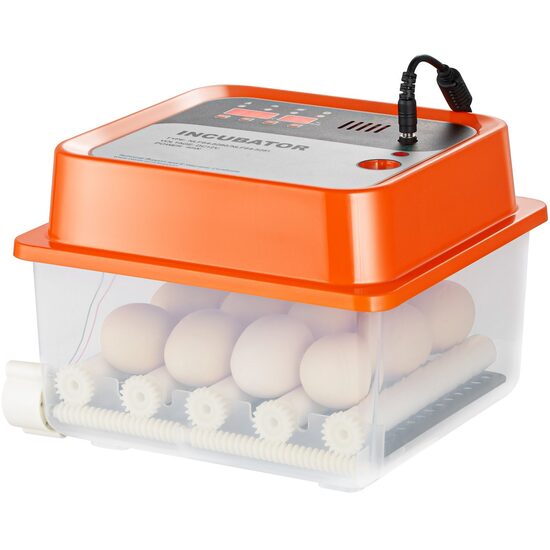 Incubator 12 oua cu intoarcere automata, Vevor, alimentare retea sau baterie 12 V, 250x225x180 mm