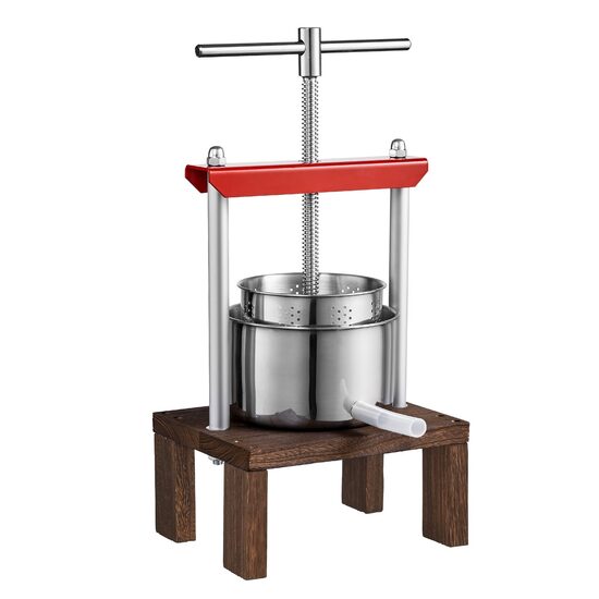 Presa manuala pentru struguri, citrice, vinete Vevor, suport lemn, capacitate 1.56 l, cos inox, diametru cos 13 cm