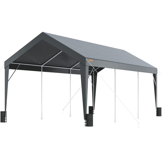 Copertina auto carport, Vevor 3 x 6 x 2.8 m, cadru otel galvanizat, tesatura PE, impermeabil, UV, 180g/mp, gri, 8 stalpi