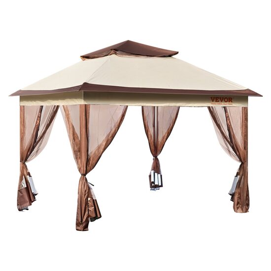 Pavilion de gradina cu pereti laterali, Pliabil, 334 x 334 x 281 cm, Maro, Geanta transport