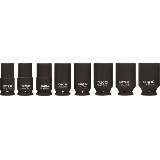 Set 8 chei tubulare lungi de impact prindere 3/8", Cr-Mo, 22-41 mm, lungime 90 mm