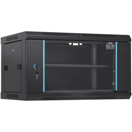 Rack metalic de podea 19'', Vevor 6U, usa din sticla, 350 x 450 x 600 mm
